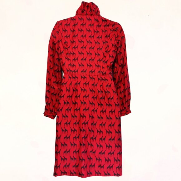 Elizabeth McKay Red Colored Black Giraffe Print Long-sleeve Wrap-around Dress S4 - Picture 12 of 13